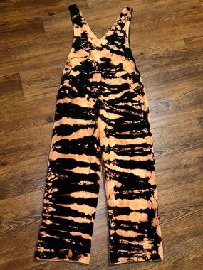 Copper Key Black Custom Acid Wash Velvet  Orange/ Tan Wide Leg Jumpsuit Size S